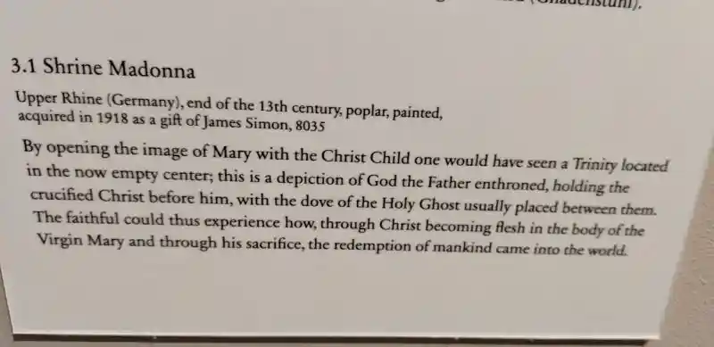 Description of the Shrine Madonna, cross inside a circle, located in Bode Museum.